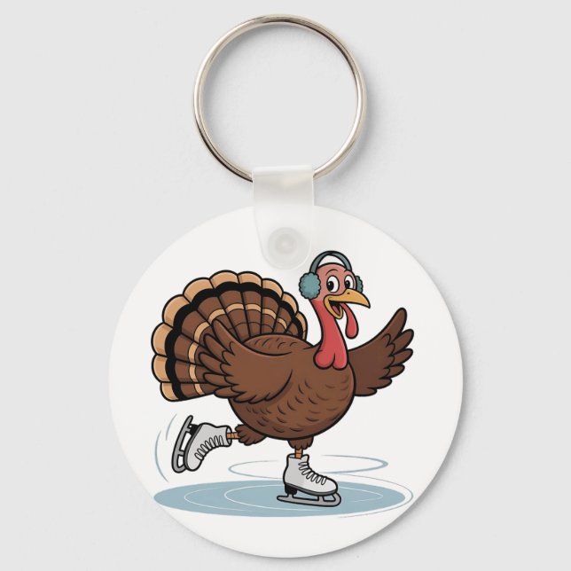 Turkey Ice Skating Thanksgiving Gobbler  Key Ring (Front)