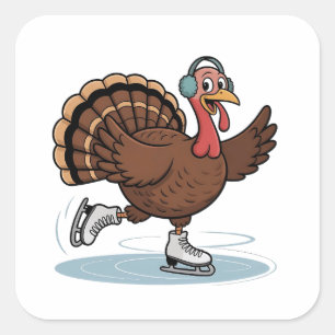 Turkey Ice Skating Thanksgiving Gobbler  Square Sticker