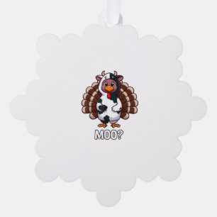 Turkey In Cow Costume, Moo Funny Thanksgiving _2_1 Tree Decoration Card