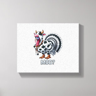 Turkey In Cow Costume, Moo Funny Thanksgiving _2 Canvas Print