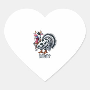 Turkey In Cow Costume, Moo Funny Thanksgiving _2 Heart Sticker
