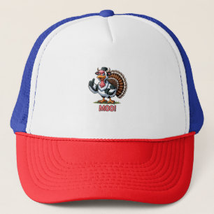 Turkey In Cow Costume, Moo Funny Thanksgiving Trucker Hat