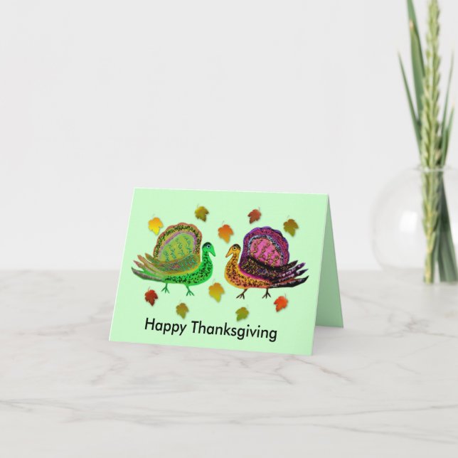 Turkey in the Fall Leaves Cards (Front)