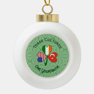 Turkey Ireland USA Shamrock Flag Personalised Ceramic Ball Christmas Ornament