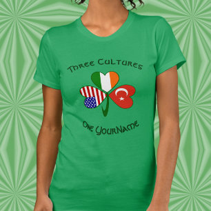 Turkey Ireland USA Shamrock Flag Personalised  T-Shirt