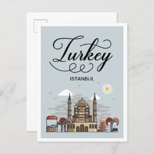 Turkey Istanbul Art Travel Illustration Postcard