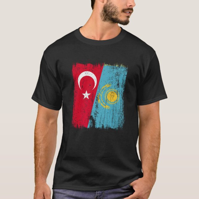 Turkey Kazakhstan Half Flag Turkish Kazakh Jersey  T-Shirt (Front)