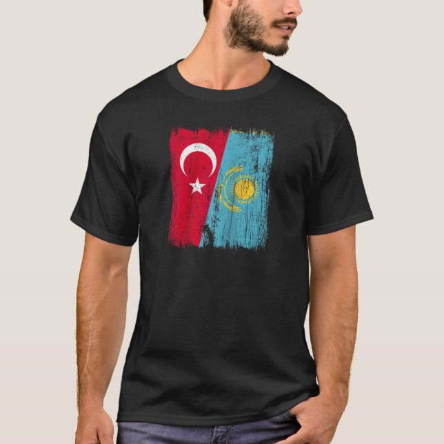 Turkey Kazakhstan Half Flag Turkish Kazakh Jersey  T-Shirt (Front)