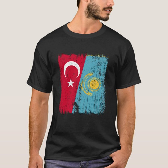 Turkey Kazakhstan Half Flag Turkish Kazakh Jersey  T-Shirt (Front)