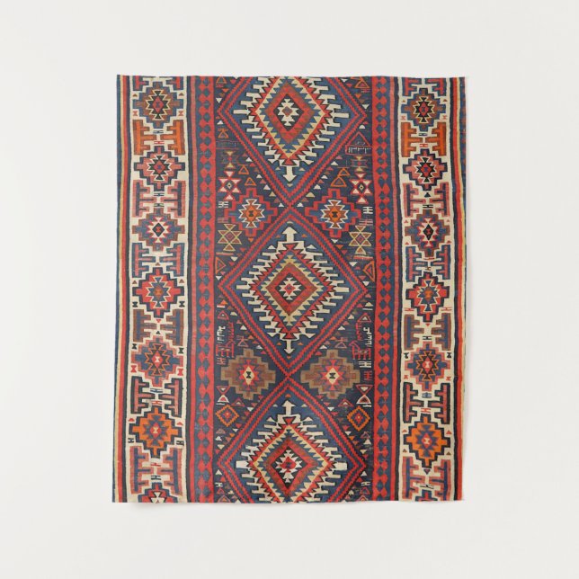 Turkey Kilim Aztec Red Blue Tan  Tapestry (Front)