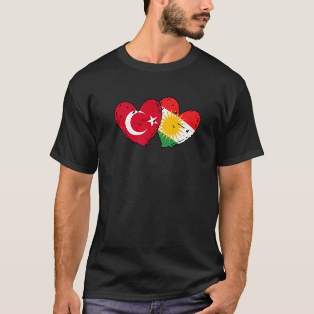 Turkey Kurdistan Heart Flag Turkish Kurdish Pride  T-Shirt (Front)