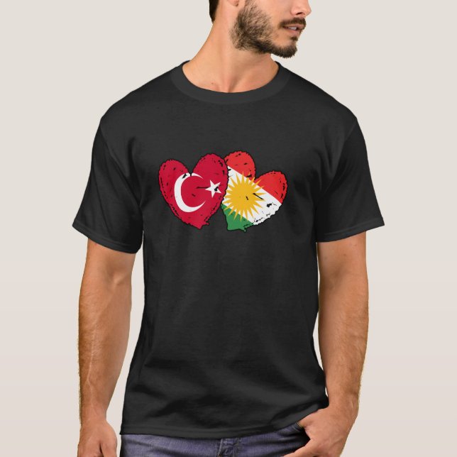 Turkey Kurdistan Heart Flag Turkish Kurdish Pride  T-Shirt (Front)
