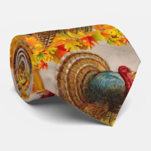 Turkey leaves pumpkins tie