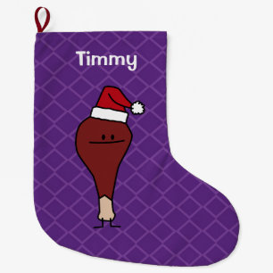 Turkey Leg wearing a Santa Hat Christmas holidays Large Christmas Stocking
