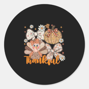 Turkey Leopard Coquette Lace Bow Thanksgiving Autu Classic Round Sticker