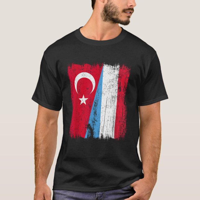 Turkey Luxembourg Half Flag Turkish Luxembourgish  T-Shirt (Front)