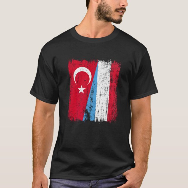 Turkey Luxembourg Half Flag Turkish Luxembourgish  T-Shirt (Front)