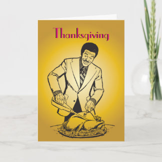 Turkey Man Carving Thanksgiving Retro Vintage Holiday Card