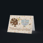Turkey, Menorah, Humourous Thanksgivukkah Greeting Holiday Card<br><div class="desc">Celebrate this once in a lifetime event when Thanksgiving and Hanukkah blend together for a fabulous holiday. Design features humourous turkey and blue menorah on autumn leaves background and Thanksgivukkah text with Star of David accents. (created with some original artwork©delightful-doodles)</div>
