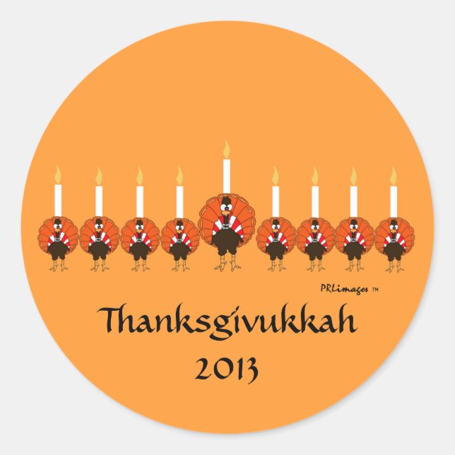Turkey Menorah Thanksgivukkah Sticker (Front)