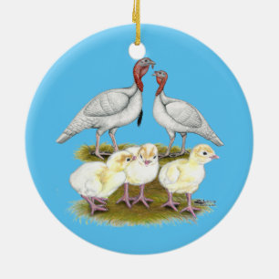 Turkey Mini White Family Ceramic Tree Decoration