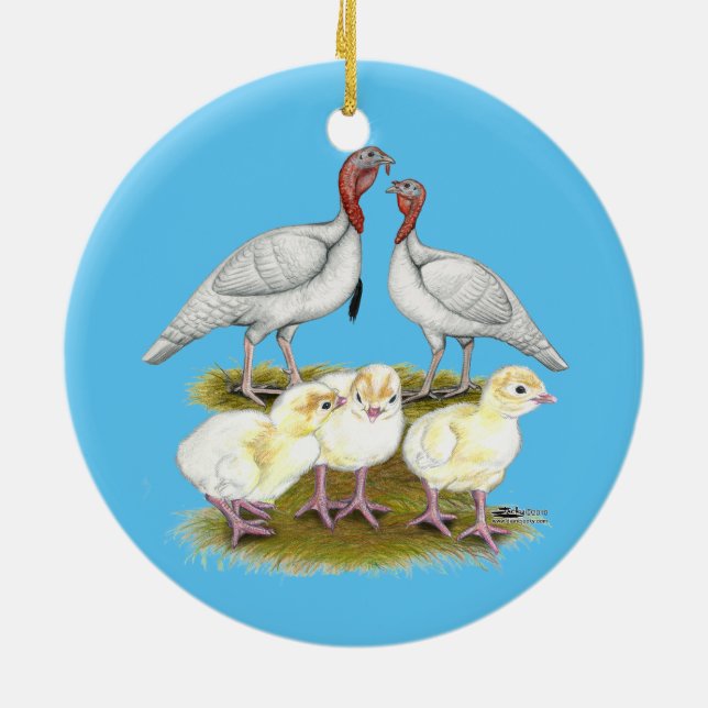 Turkey Mini White Family Ceramic Tree Decoration (Back)