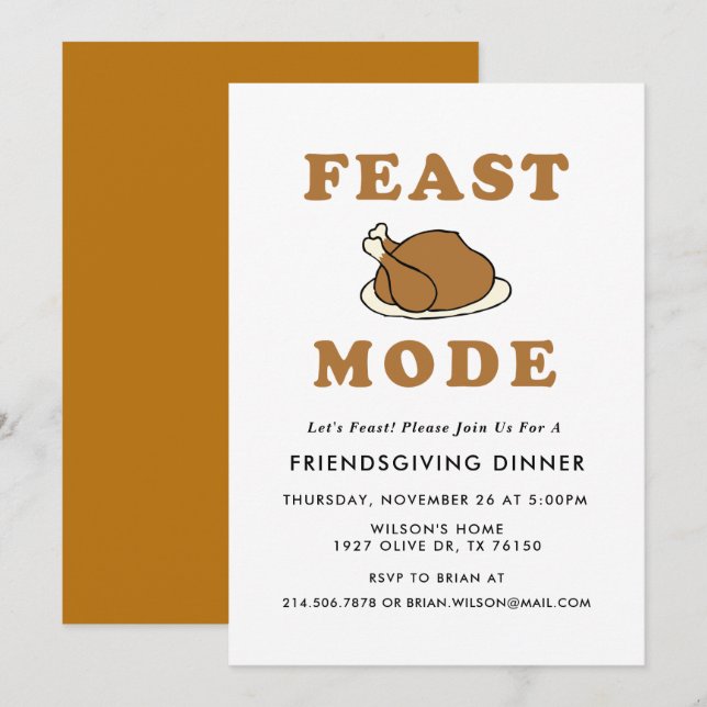 Turkey Modern Friendsgiving Party Invitation (Front/Back)