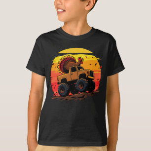 Turkey Monster Truck Sunset Retro Thanksgiving T-Shirt