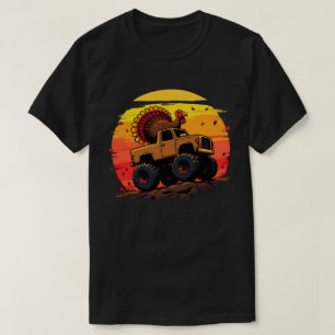 Turkey Monster Truck Sunset Retro Thanksgiving  T-Shirt