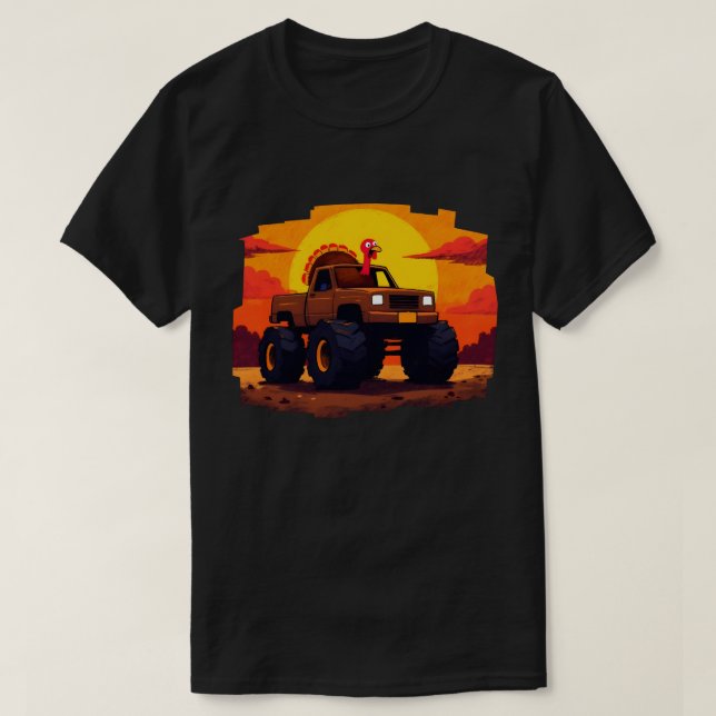 Turkey Monster Truck Sunset Retro Thanksgiving  T-Shirt (Design Front)