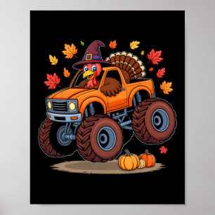 Turkey Monster Truck Thanksgiving Pilgrim Toddlers Poster