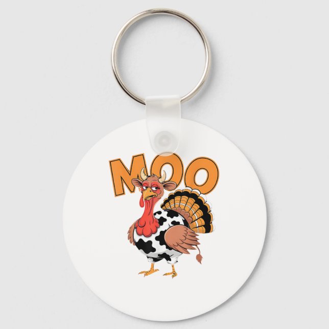 Turkey Moo Cow Costume Funny Thanksgiving Turkey D Key Ring (Front)
