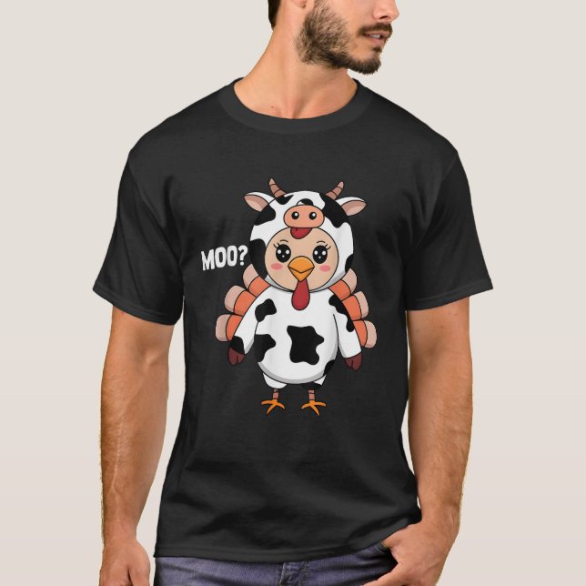 Turkey Moo Cow Funny Thanksgiving Costume Cow Girl T-Shirt (Front)