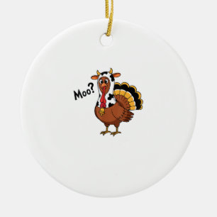 Turkey Moo Cow Funny Thanksgiving Performance Spri Ceramic Tree Decoration