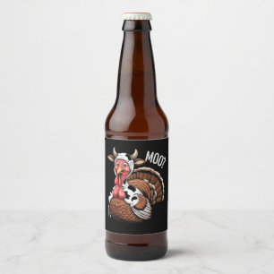 Turkey Moo Funny Thanksgiving Beer Bottle Label