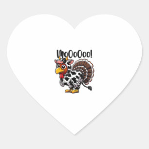 Turkey Moo Funny Turkey Cow Thanksgiving Heart Sticker