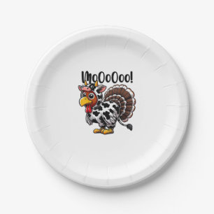 Turkey Moo Funny Turkey Cow Thanksgiving Paper Plate