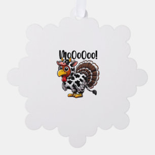 Turkey Moo Funny Turkey Cow Thanksgiving Tree Decoration Card