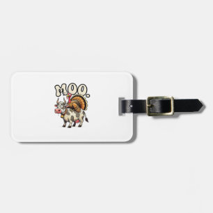 Turkey Moo Riding Cow Funny Thanksgiving Luggage Tag