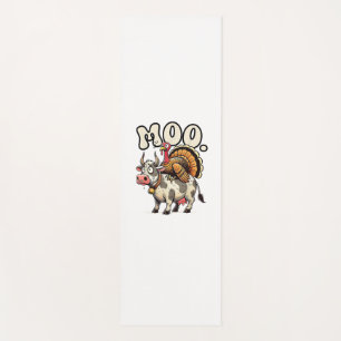 Turkey Moo Riding Cow Funny Thanksgiving Yoga Mat