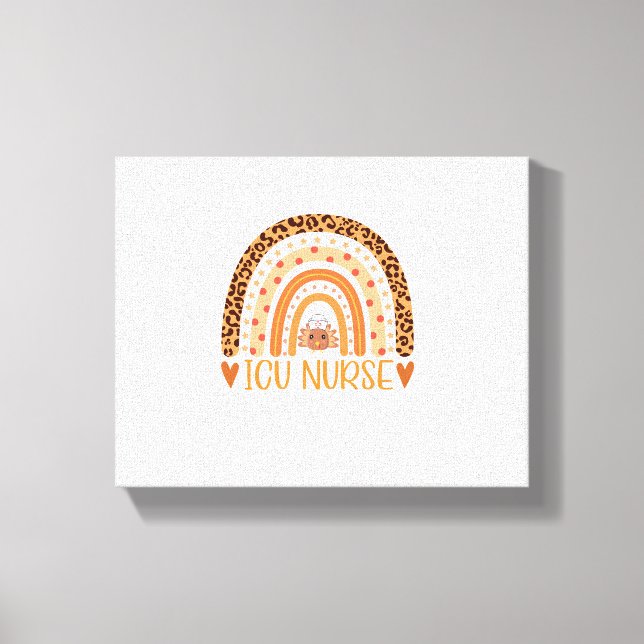Turkey Nurse Leopard Thanksgiving ICU Nurse Rainbo Canvas Print (Front)