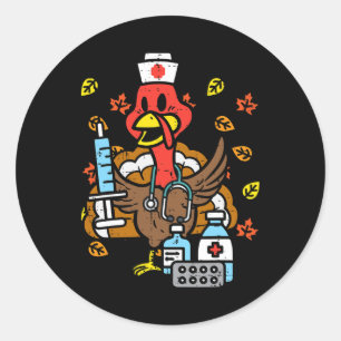 Turkey Nurse Thanksgiving Fall Scrub Nursing RN IC Classic Round Sticker