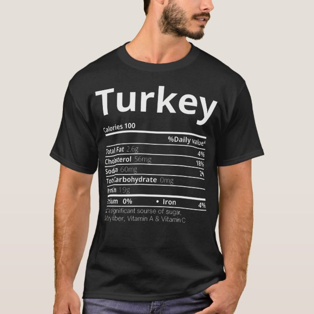 Turkey Nutrition Facts Family Funny Thanksgiving C T-Shirt (Front)