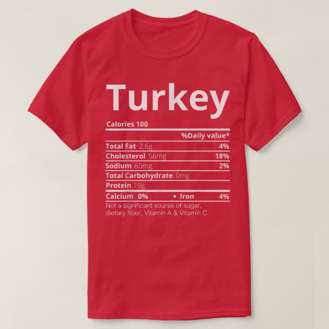 Turkey Nutrition Facts Family Funny Thanksgiving C T-Shirt (Design Front)