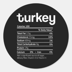 Turkey Nutrition Facts Fun Thanksgiving Christmas Classic Round Sticker