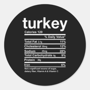 Turkey Nutrition Facts Funny Thanksgiving Food Chr Classic Round Sticker