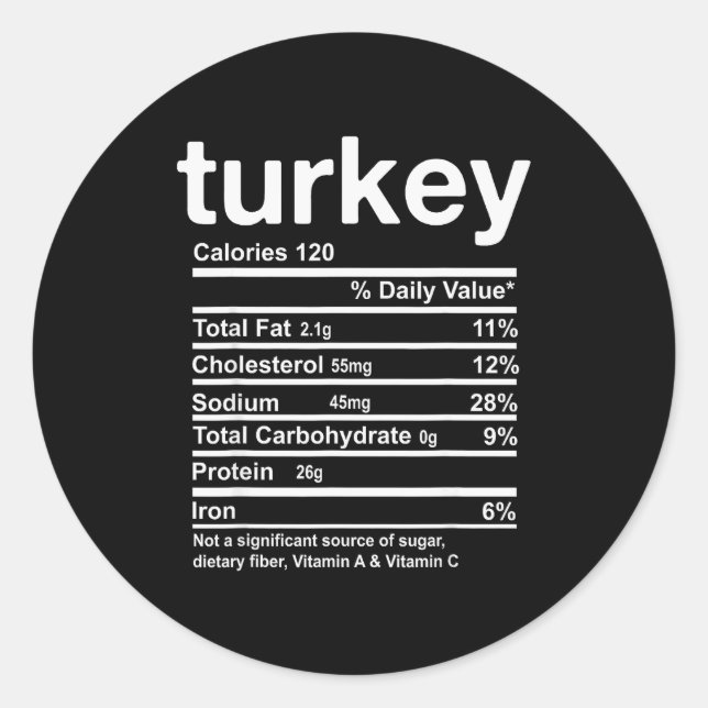 Turkey Nutrition Facts Funny Thanksgiving Food Chr Classic Round Sticker (Front)