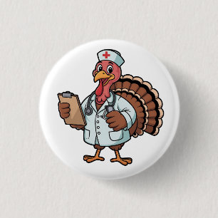 Turkey On a Nursing Scrub Nurse Thanksgiving 3 Cm Round Badge