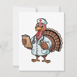 Turkey On a Nursing Scrub Nurse Thanksgiving Card