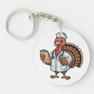 Turkey On a Nursing Scrub Nurse Thanksgiving Key Ring
